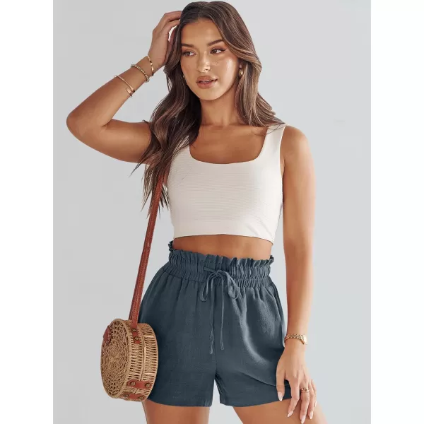 imageANRABESS Womens Linen Shorts Summer Casual High Waisted Drawstring Wide Leg Beach Lightweight Short with PocketsGrey