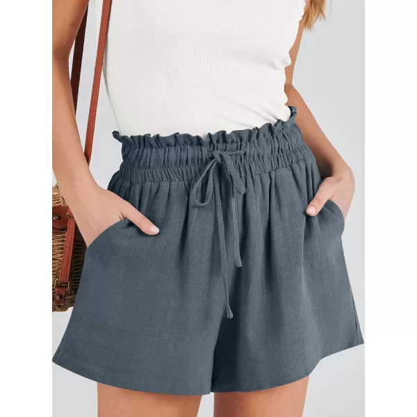 imageANRABESS Womens Linen Shorts Summer Casual High Waisted Drawstring Wide Leg Beach Lightweight Short with PocketsGrey