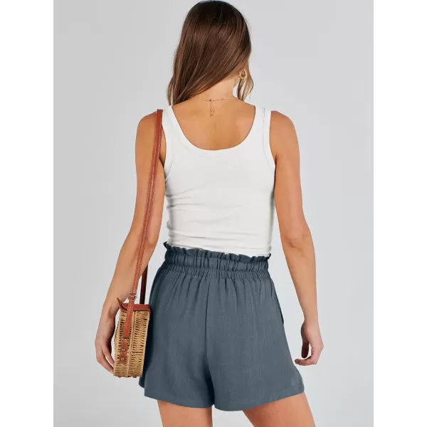imageANRABESS Womens Linen Shorts Summer Casual High Waisted Drawstring Wide Leg Beach Lightweight Short with PocketsGrey