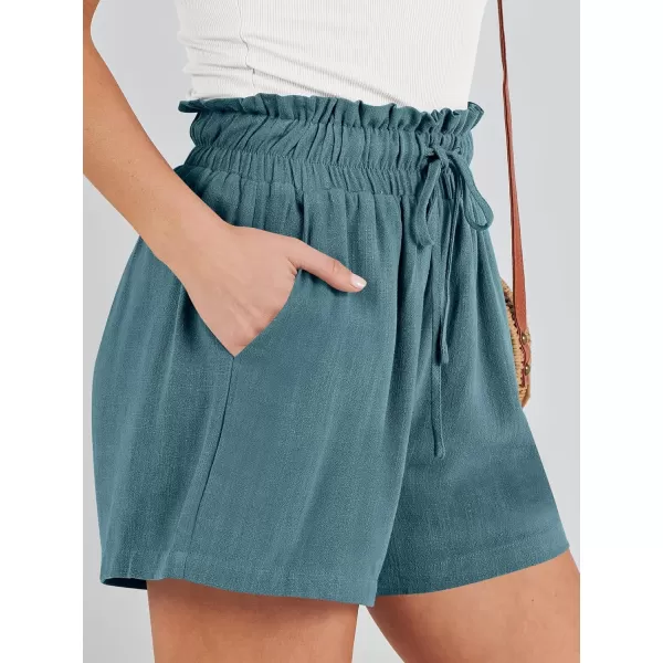 imageANRABESS Womens Linen Shorts Summer Casual High Waisted Drawstring Wide Leg Beach Lightweight Short with PocketsLake