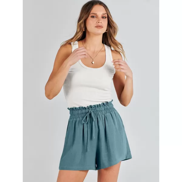 imageANRABESS Womens Linen Shorts Summer Casual High Waisted Drawstring Wide Leg Beach Lightweight Short with PocketsLake