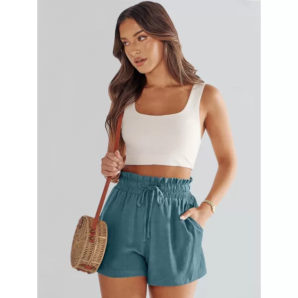 imageANRABESS Womens Linen Shorts Summer Casual High Waisted Drawstring Wide Leg Beach Lightweight Short with PocketsLake