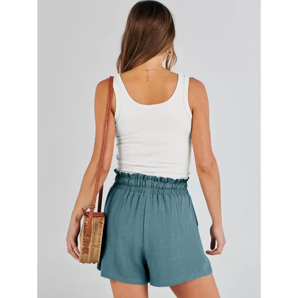 imageANRABESS Womens Linen Shorts Summer Casual High Waisted Drawstring Wide Leg Beach Lightweight Short with PocketsLake