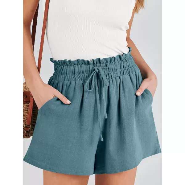 imageANRABESS Womens Linen Shorts Summer Casual High Waisted Drawstring Wide Leg Beach Lightweight Short with PocketsLake
