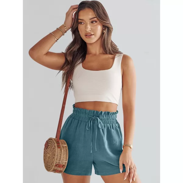 imageANRABESS Womens Linen Shorts Summer Casual High Waisted Drawstring Wide Leg Beach Lightweight Short with PocketsLake