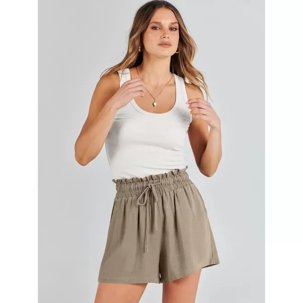 imageANRABESS Womens Linen Shorts Summer Casual High Waisted Drawstring Wide Leg Beach Lightweight Short with PocketsLight Brown