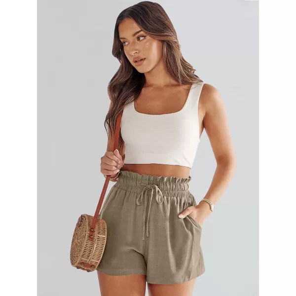 imageANRABESS Womens Linen Shorts Summer Casual High Waisted Drawstring Wide Leg Beach Lightweight Short with PocketsLight Brown