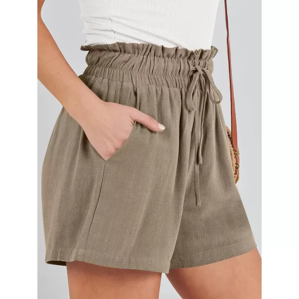 imageANRABESS Womens Linen Shorts Summer Casual High Waisted Drawstring Wide Leg Beach Lightweight Short with PocketsLight Brown