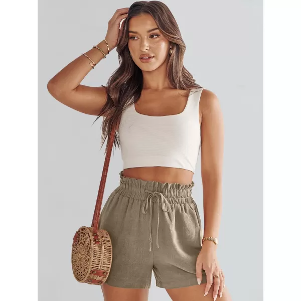 imageANRABESS Womens Linen Shorts Summer Casual High Waisted Drawstring Wide Leg Beach Lightweight Short with PocketsLight Brown