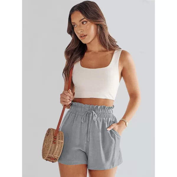 imageANRABESS Womens Linen Shorts Summer Casual High Waisted Drawstring Wide Leg Beach Lightweight Short with PocketsLight Grey