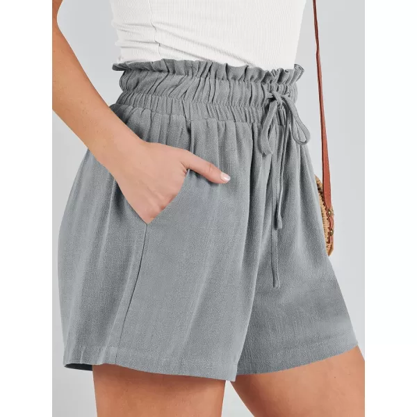 imageANRABESS Womens Linen Shorts Summer Casual High Waisted Drawstring Wide Leg Beach Lightweight Short with PocketsLight Grey
