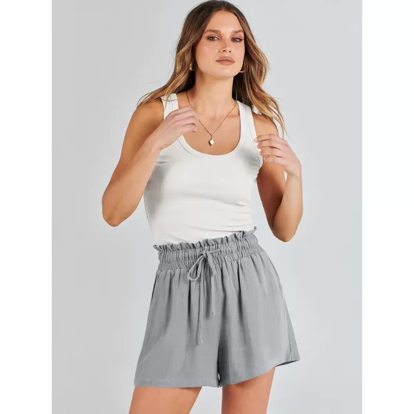 imageANRABESS Womens Linen Shorts Summer Casual High Waisted Drawstring Wide Leg Beach Lightweight Short with PocketsLight Grey