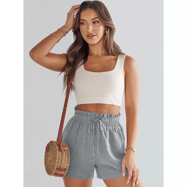 imageANRABESS Womens Linen Shorts Summer Casual High Waisted Drawstring Wide Leg Beach Lightweight Short with PocketsLight Grey