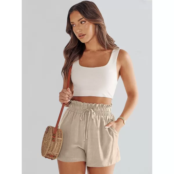 imageANRABESS Womens Linen Shorts Summer Casual High Waisted Drawstring Wide Leg Beach Lightweight Short with PocketsLight Khaki