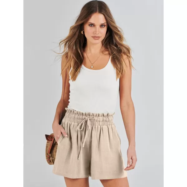 imageANRABESS Womens Linen Shorts Summer Casual High Waisted Drawstring Wide Leg Beach Lightweight Short with PocketsLight Khaki