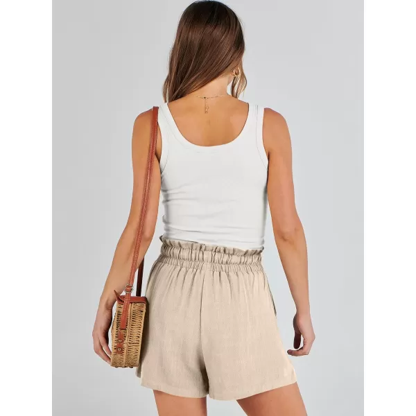 imageANRABESS Womens Linen Shorts Summer Casual High Waisted Drawstring Wide Leg Beach Lightweight Short with PocketsLight Khaki