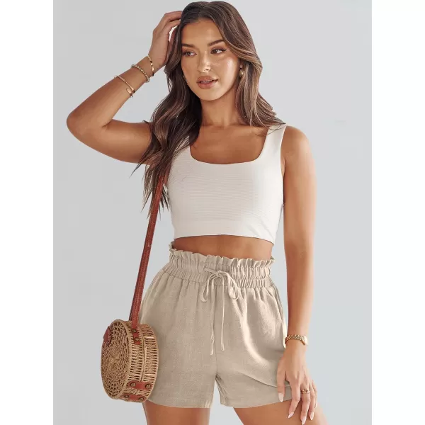 imageANRABESS Womens Linen Shorts Summer Casual High Waisted Drawstring Wide Leg Beach Lightweight Short with PocketsLight Khaki