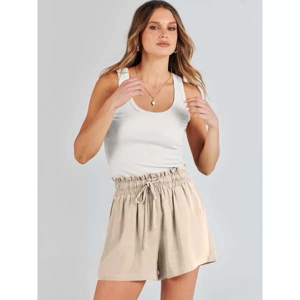 imageANRABESS Womens Linen Shorts Summer Casual High Waisted Drawstring Wide Leg Beach Lightweight Short with PocketsLight Khaki