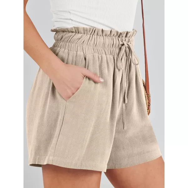 imageANRABESS Womens Linen Shorts Summer Casual High Waisted Drawstring Wide Leg Beach Lightweight Short with PocketsLight Khaki