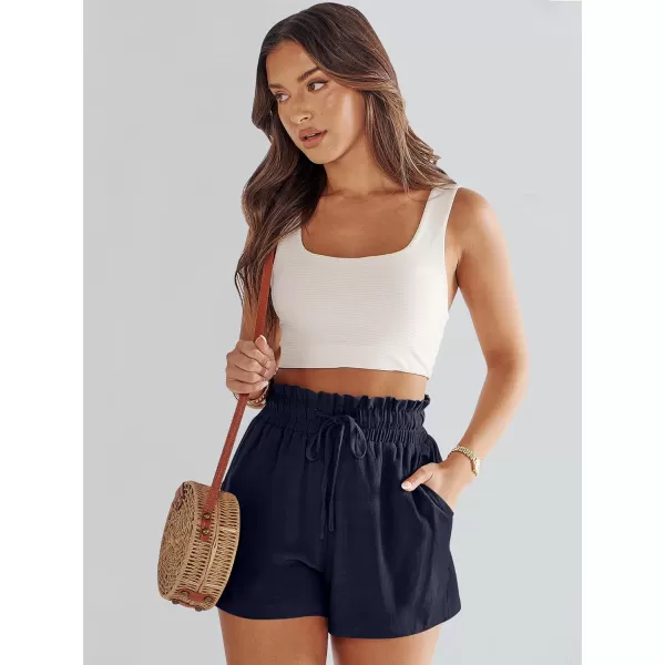 imageANRABESS Womens Linen Shorts Summer Casual High Waisted Drawstring Wide Leg Beach Lightweight Short with PocketsNavy Blue