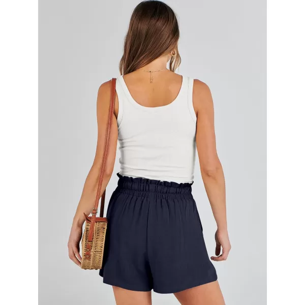 imageANRABESS Womens Linen Shorts Summer Casual High Waisted Drawstring Wide Leg Beach Lightweight Short with PocketsNavy Blue