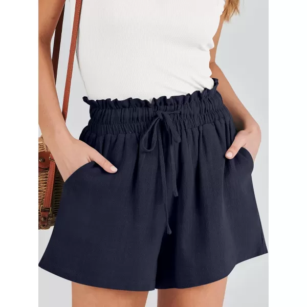 imageANRABESS Womens Linen Shorts Summer Casual High Waisted Drawstring Wide Leg Beach Lightweight Short with PocketsNavy Blue