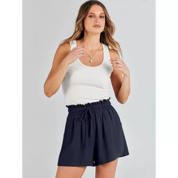 imageANRABESS Womens Linen Shorts Summer Casual High Waisted Drawstring Wide Leg Beach Lightweight Short with PocketsNavy Blue