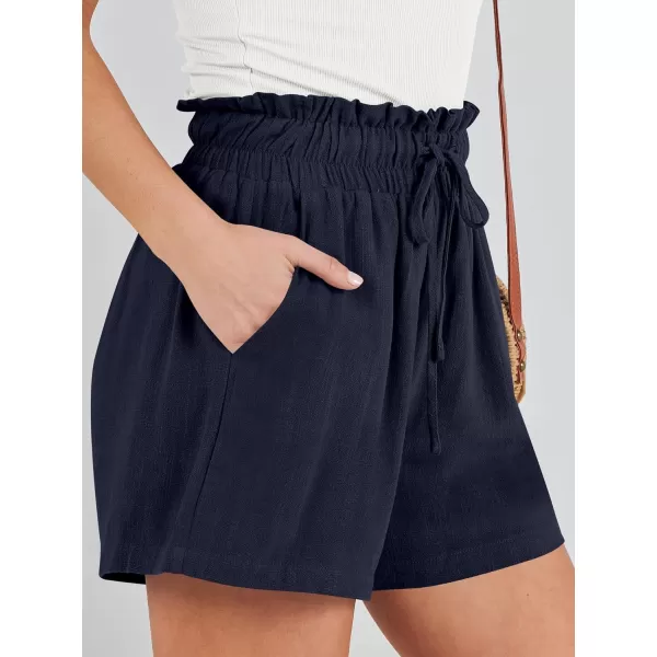 imageANRABESS Womens Linen Shorts Summer Casual High Waisted Drawstring Wide Leg Beach Lightweight Short with PocketsNavy Blue