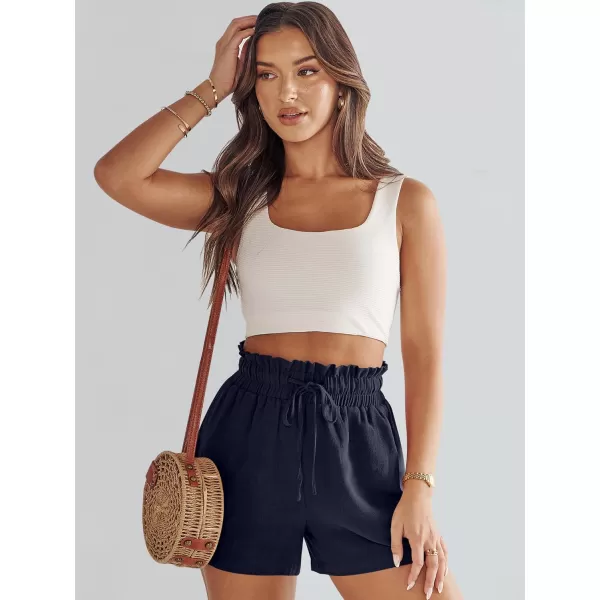 imageANRABESS Womens Linen Shorts Summer Casual High Waisted Drawstring Wide Leg Beach Lightweight Short with PocketsNavy Blue