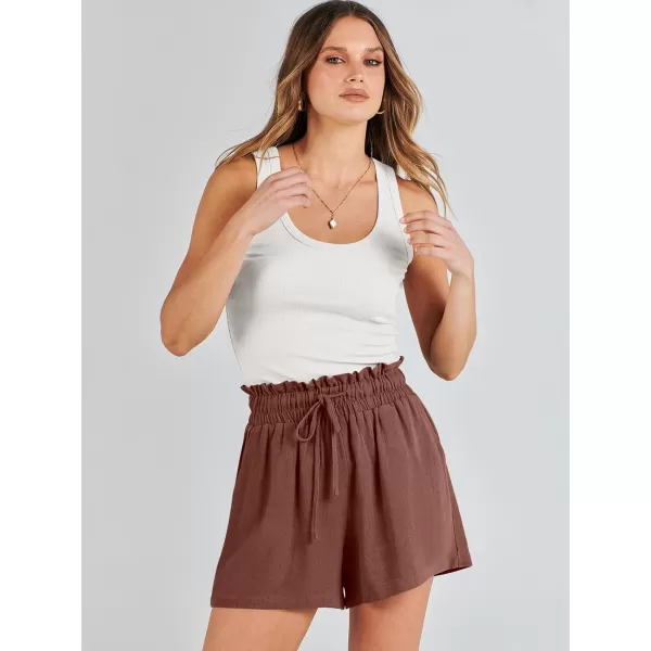 imageANRABESS Womens Linen Shorts Summer Casual High Waisted Drawstring Wide Leg Beach Lightweight Short with PocketsRed Brown