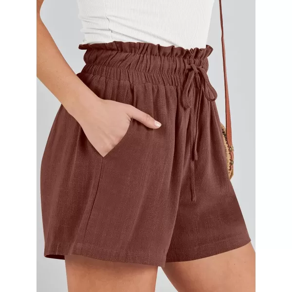 imageANRABESS Womens Linen Shorts Summer Casual High Waisted Drawstring Wide Leg Beach Lightweight Short with PocketsRed Brown