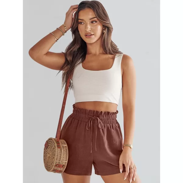 imageANRABESS Womens Linen Shorts Summer Casual High Waisted Drawstring Wide Leg Beach Lightweight Short with PocketsRed Brown
