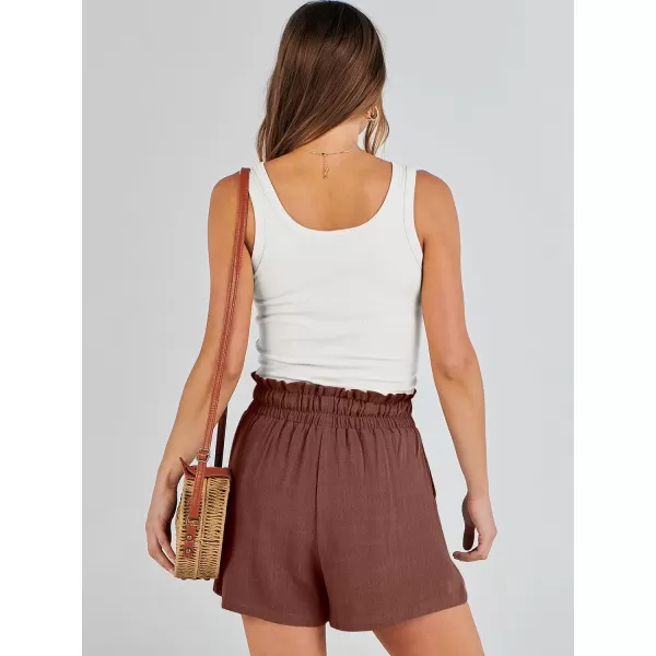 imageANRABESS Womens Linen Shorts Summer Casual High Waisted Drawstring Wide Leg Beach Lightweight Short with PocketsRed Brown