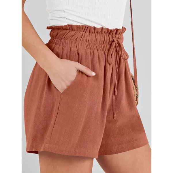 imageANRABESS Womens Linen Shorts Summer Casual High Waisted Drawstring Wide Leg Beach Lightweight Short with PocketsRust