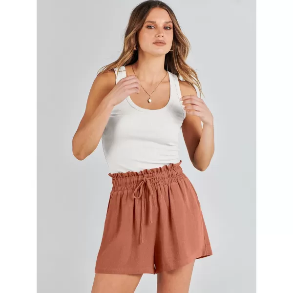 imageANRABESS Womens Linen Shorts Summer Casual High Waisted Drawstring Wide Leg Beach Lightweight Short with PocketsRust