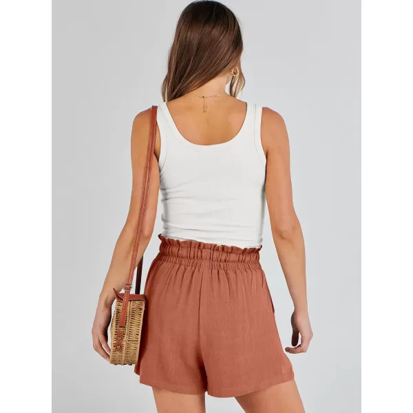imageANRABESS Womens Linen Shorts Summer Casual High Waisted Drawstring Wide Leg Beach Lightweight Short with PocketsRust