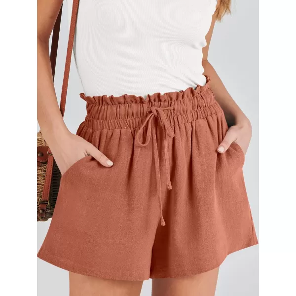 imageANRABESS Womens Linen Shorts Summer Casual High Waisted Drawstring Wide Leg Beach Lightweight Short with PocketsRust