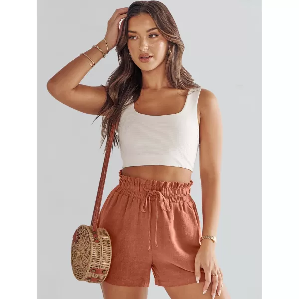 imageANRABESS Womens Linen Shorts Summer Casual High Waisted Drawstring Wide Leg Beach Lightweight Short with PocketsRust