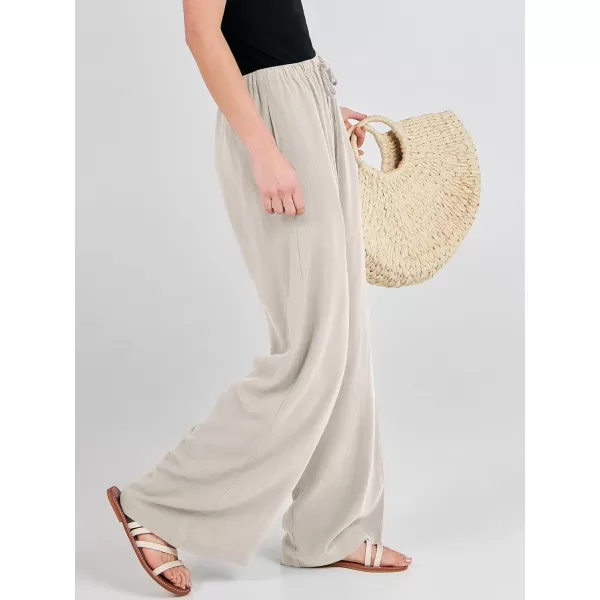 imageANRABESS Womens Linen Summer Palazzo Pants Flowy Wide Leg Beach Casual Pant Trousers with PocketsApricot
