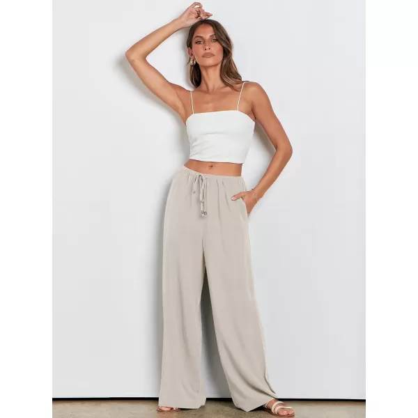 imageANRABESS Womens Linen Summer Palazzo Pants Flowy Wide Leg Beach Casual Pant Trousers with PocketsApricot