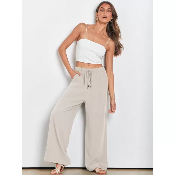 imageANRABESS Womens Linen Summer Palazzo Pants Flowy Wide Leg Beach Casual Pant Trousers with PocketsApricot