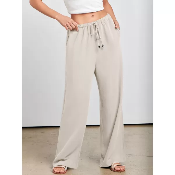 imageANRABESS Womens Linen Summer Palazzo Pants Flowy Wide Leg Beach Casual Pant Trousers with PocketsApricot