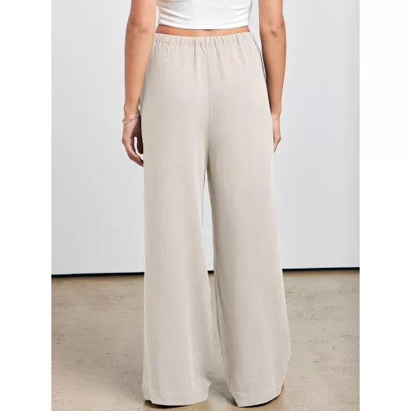 imageANRABESS Womens Linen Summer Palazzo Pants Flowy Wide Leg Beach Casual Pant Trousers with PocketsApricot