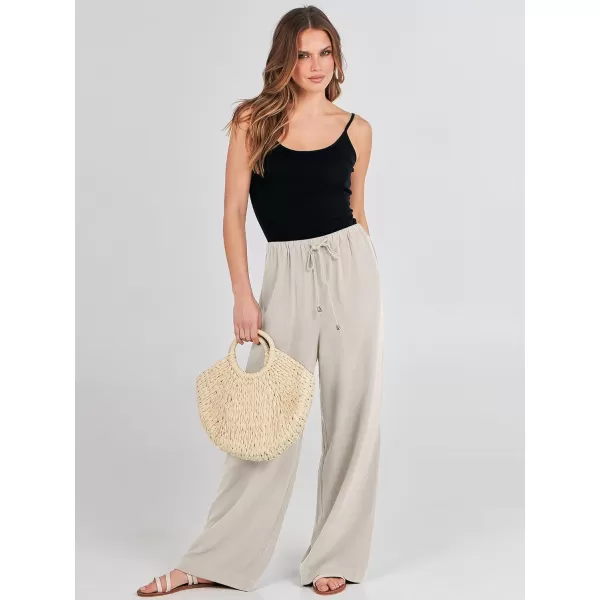 imageANRABESS Womens Linen Summer Palazzo Pants Flowy Wide Leg Beach Casual Pant Trousers with PocketsApricot
