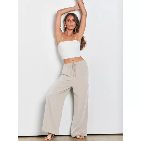 imageANRABESS Womens Linen Summer Palazzo Pants Flowy Wide Leg Beach Casual Pant Trousers with PocketsApricot