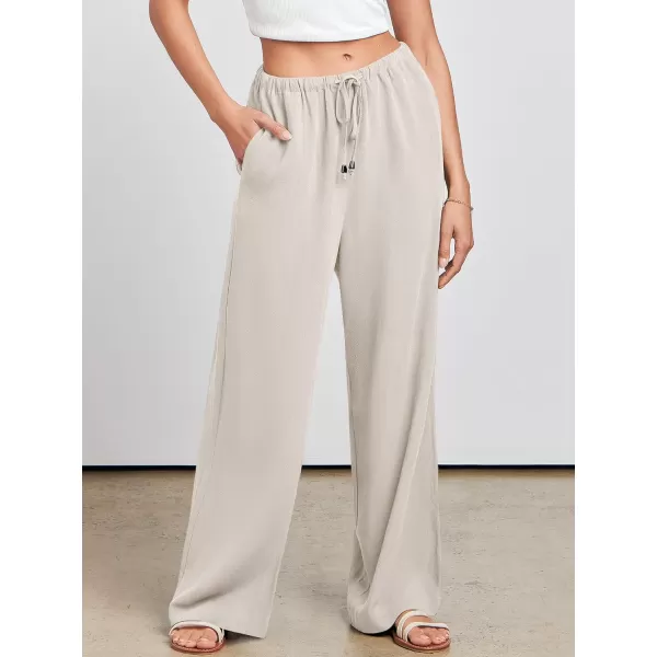 imageANRABESS Womens Linen Summer Palazzo Pants Flowy Wide Leg Beach Casual Pant Trousers with PocketsApricot