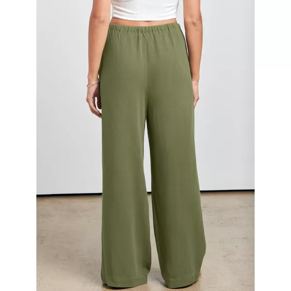 imageANRABESS Womens Linen Summer Palazzo Pants Flowy Wide Leg Beach Casual Pant Trousers with PocketsArmy Green