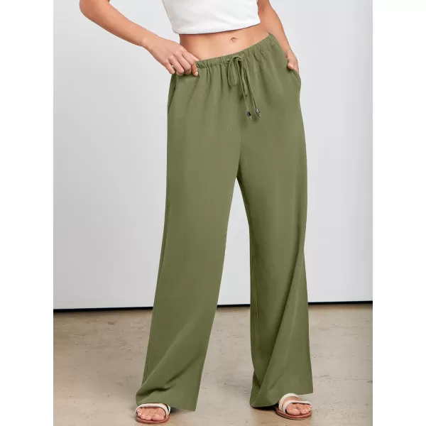 imageANRABESS Womens Linen Summer Palazzo Pants Flowy Wide Leg Beach Casual Pant Trousers with PocketsArmy Green