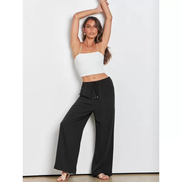 imageANRABESS Womens Linen Summer Palazzo Pants Flowy Wide Leg Beach Casual Pant Trousers with PocketsBlack