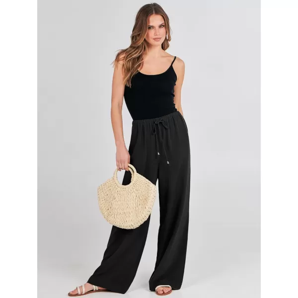 imageANRABESS Womens Linen Summer Palazzo Pants Flowy Wide Leg Beach Casual Pant Trousers with PocketsBlack